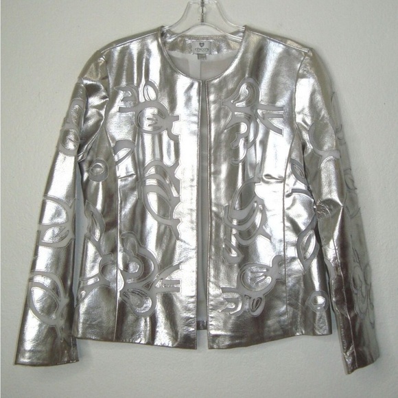 Chico's Jackets & Blazers - Chico’s Silver Metallic 25th Anniversary Odile Leather Jacket with Cutouts sz 16